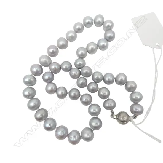 NECKLACE STRAND OF LARGE  FRESH WATER GRAY CULTURED PEARLS L210MM