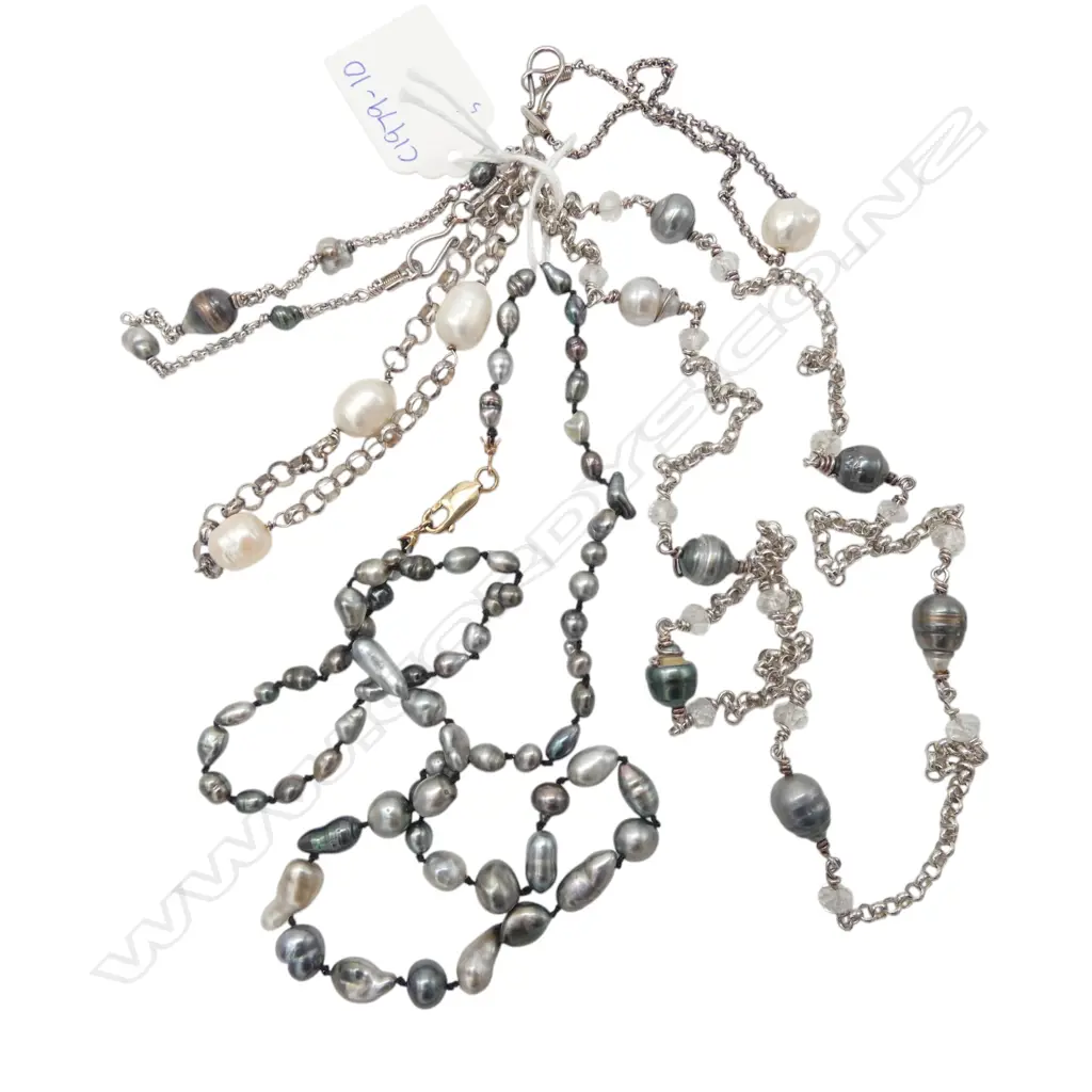 ASSTD SILVER BLACK BAROQUE PEARLS/WHITE BAROQUE PEARLS NECKLACES & BRACELETS From jeweller Simon Misdale estate Image 1++