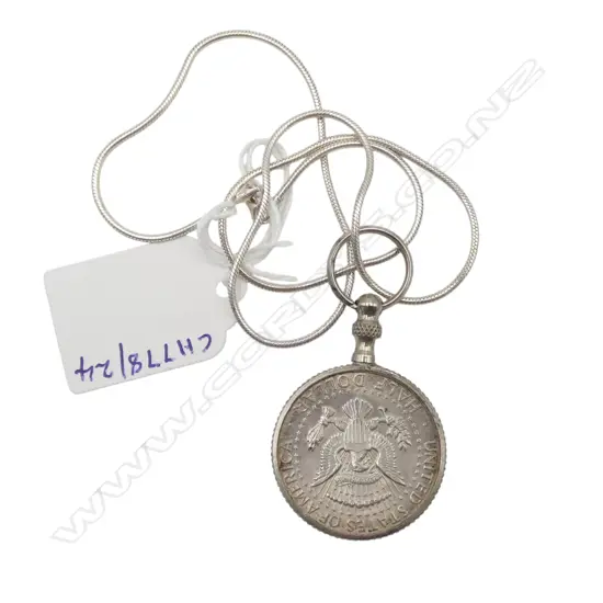 USA SILVER HALF DOLLAR JFK PENDANT ON S/SILVER CHAIN 23GMS