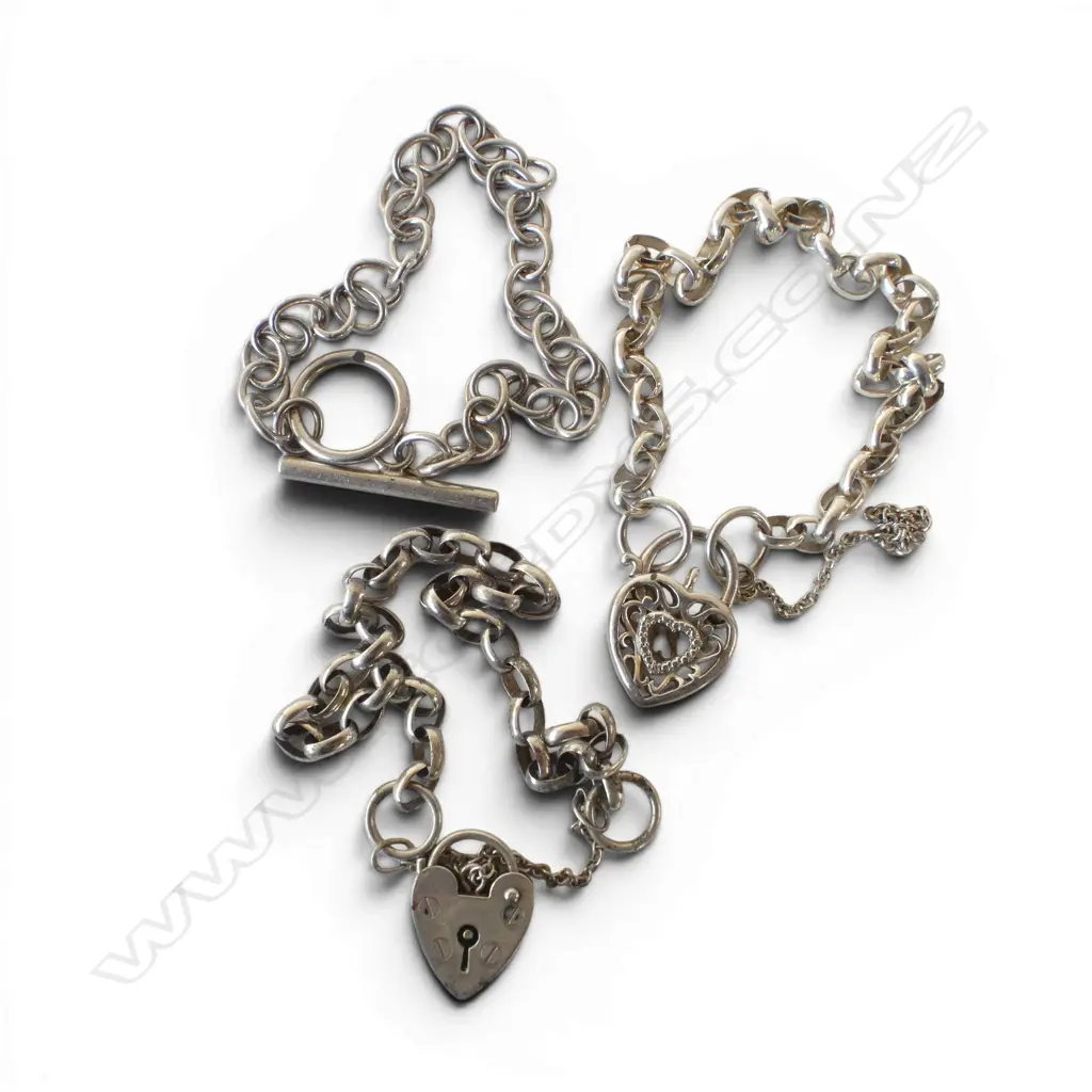 2 SILVER BELCHER LINK BRACELETS w LOCK CLASPS & 1 OTHER, 24.96gm Image 1++