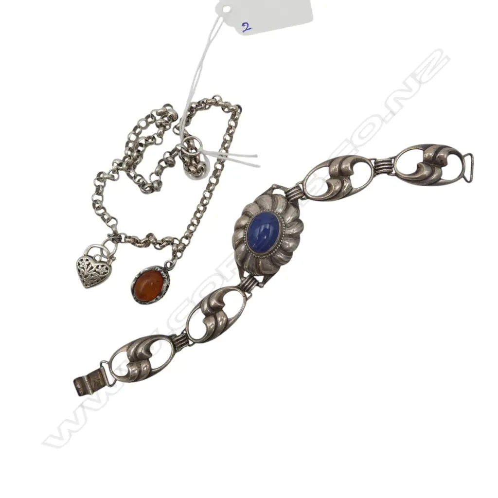 STG SILVER BRACELET & AMBER PENDANT NECKLACE 48gms Image 1++