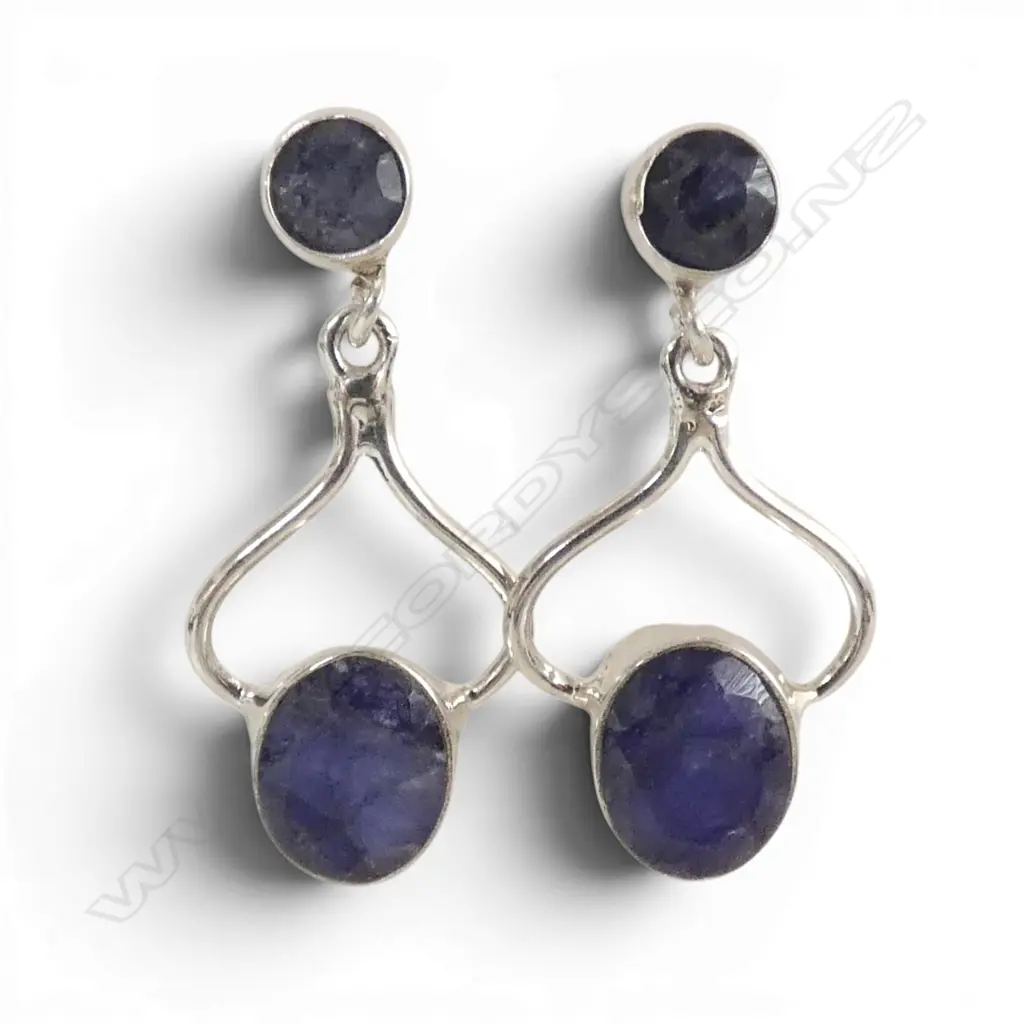 PR SILVER & BLUE SAPPHIRE EARRINGS COLOUR INHANCED Image 1++
