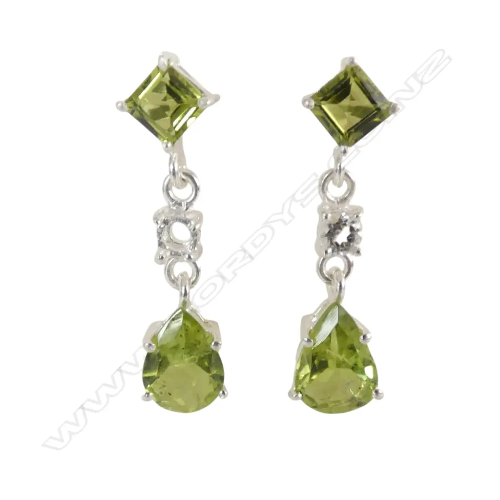 PR SILVER PERIDOT & WHITE TOPAZ EARRINGS Image 1++