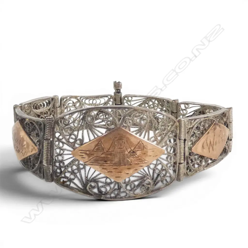 EGYPTIAN SILVER FILIGREE & ROSE GOLD BRACELET, 21gm Image 1++