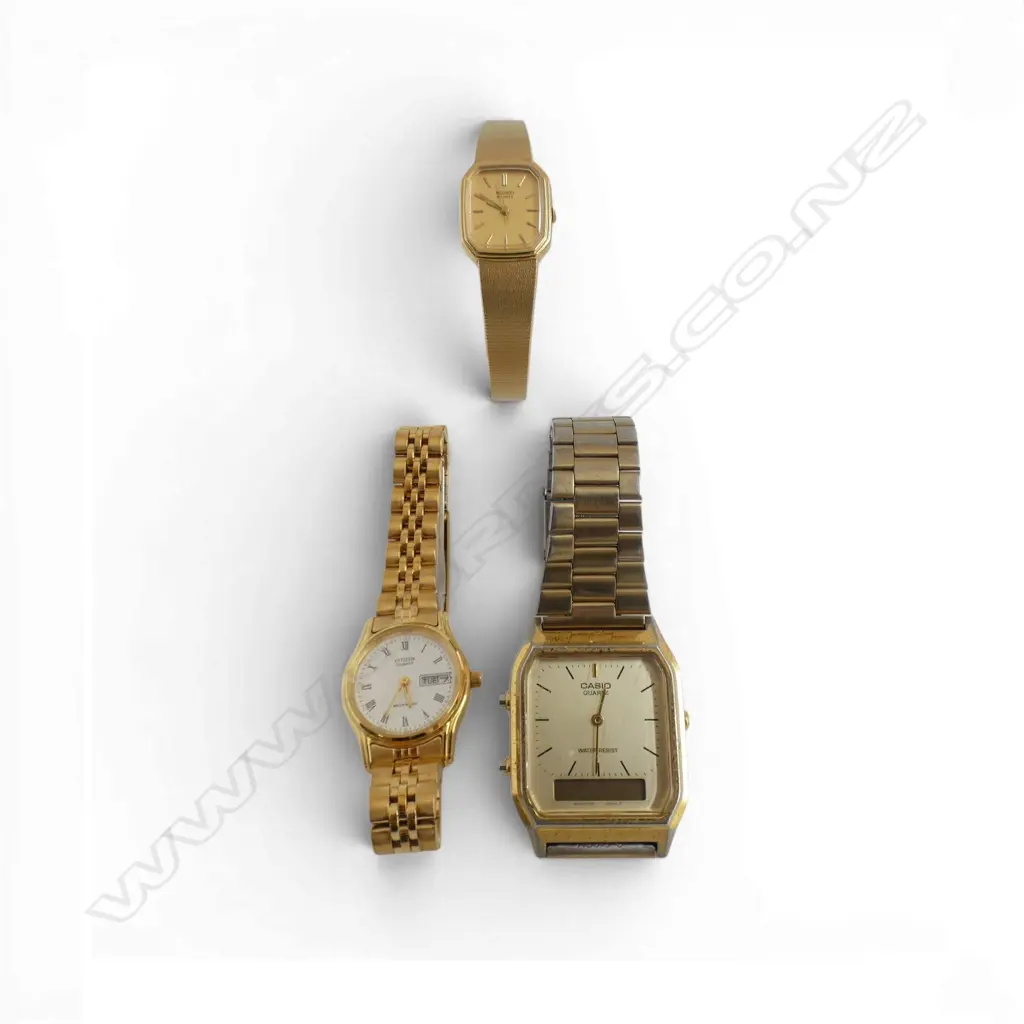 3 GOLD TONE WRIST WATCHES; CASIO, SEIKO, CITIZEN Image 1++