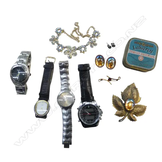 4 WRIST WATCHES + ASST. COSTUME JEWELLERY
