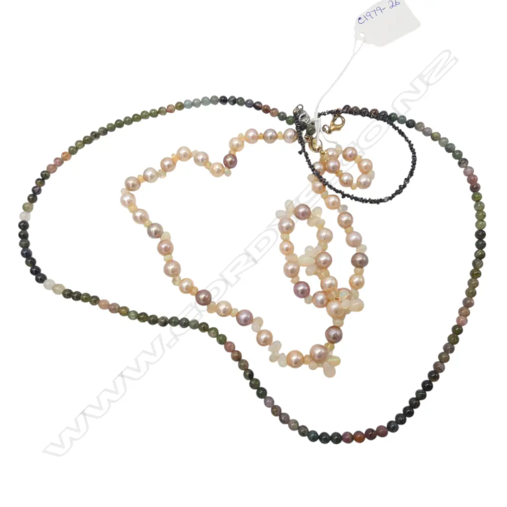 FRESHWATER PEARL/OPAL NECKLACE & TOURMALINE BEAD NECKLACE + BRACELET From estate of jeweller Simon Misdale Image 1++