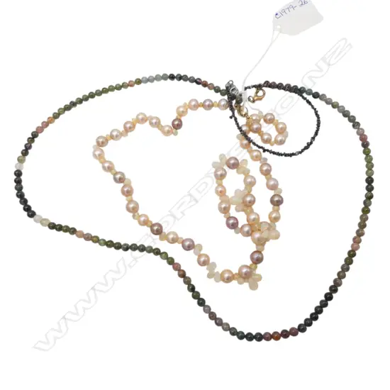 FRESHWATER PEARL/OPAL NECKLACE & TOURMALINE BEAD NECKLACE + BRACELET From estate of jeweller Simon Misdale