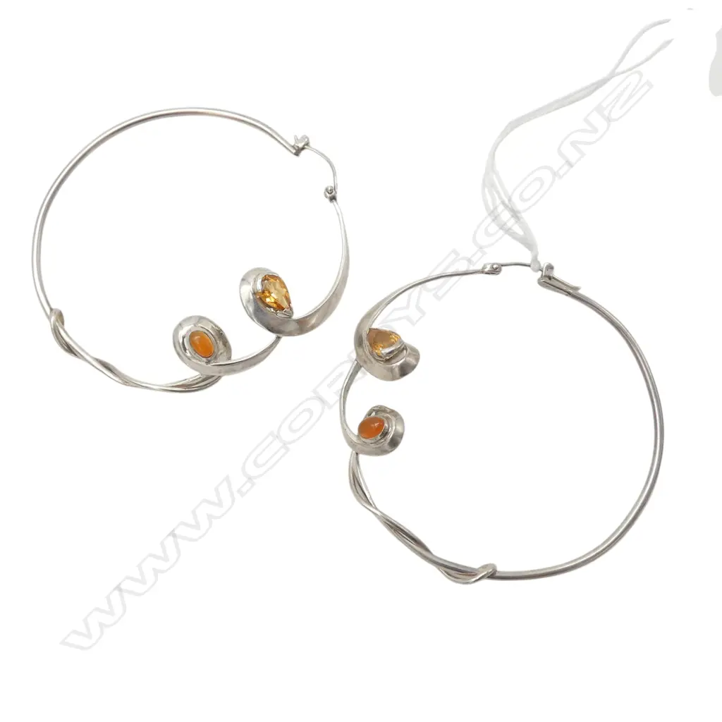 PAIR OF SILVER AND CITRINE LARGE HOOP EARRINGS From the estate of jeweller Simon Misdale Image 1++
