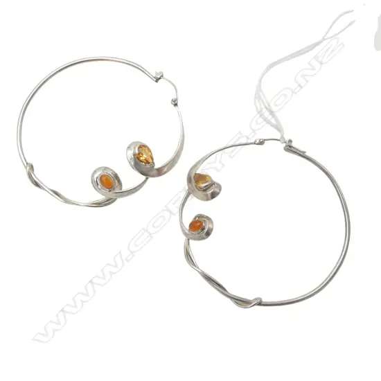PAIR OF SILVER AND CITRINE LARGE HOOP EARRINGS From the estate of jeweller Simon Misdale
