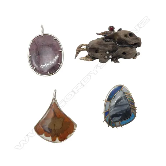 FOUR SIMON MISDALE  AVANT GARDE  SILVER PENDANTS (one with 22ct gold detail) From Simon's estate