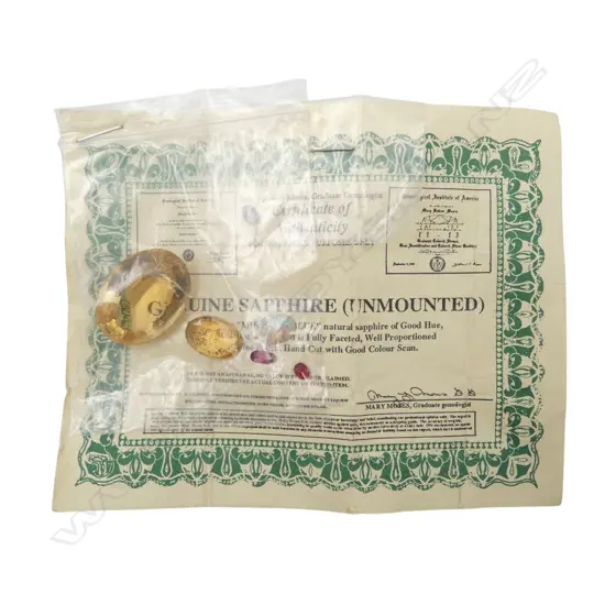 BAG UNSET GEMSTONES: lge oval citrine + opal + rubies + sapphire w cert. etc