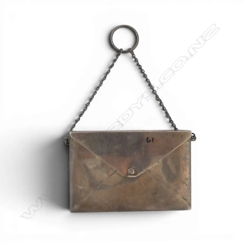 Birmingham 1911 silver envelope form CARD CASE with chains & finger ring 63gms Image 1++