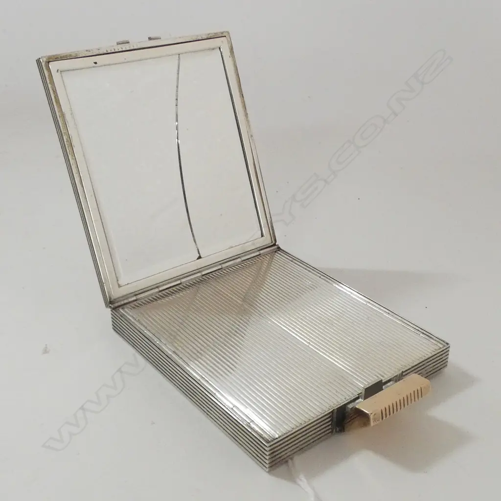 FRENCH DECO 933 SILVER, GILT & GARNET COMPACT 85x67mm GLASS BROKEN Image 1++