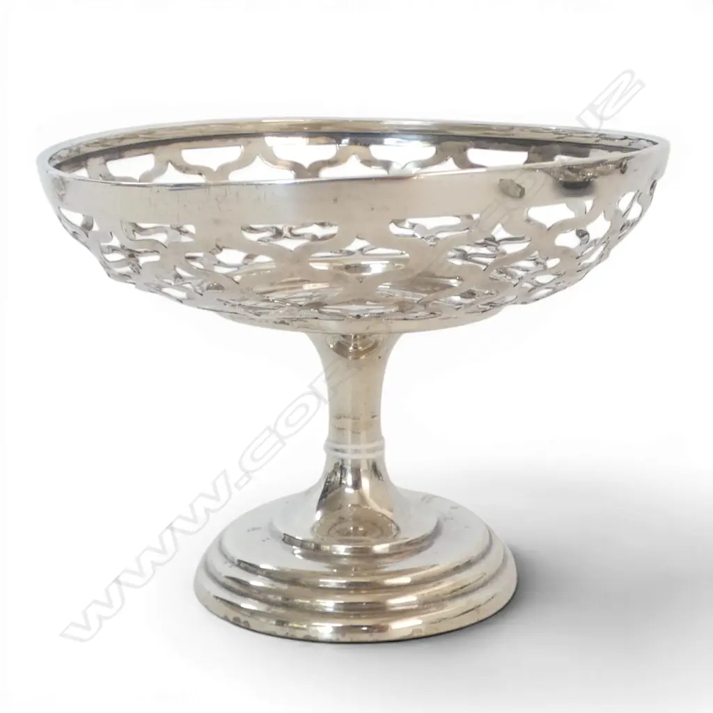SMALL S/SILVER COMPORT WITH PIERCED DECORATION BY ZIMMERMAN BIRMINGHAM 1908 65.4GMS Image 1++