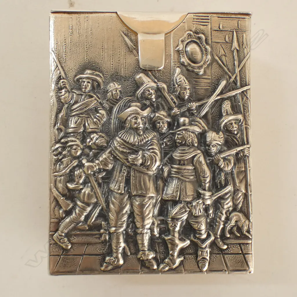 SILVER PLATED CIGARETTE BOX by Dutch Silversmith Hendrick Hooijkaas, Rembrandt's Night Watch Image 1++
