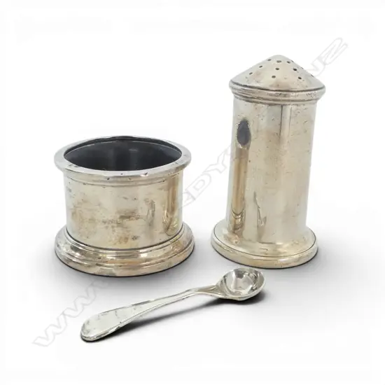 S/SILVER PEPPER & SALT WITH S/S SPOON TOTAL WEIGHT 126GRS