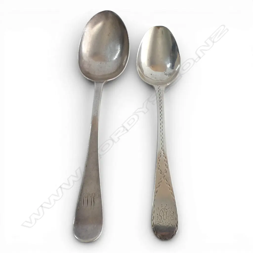 2 GEORGIAN STG SILVER SPOONS, SHEFFIELD 1831 & 37, 37gms Image 1++