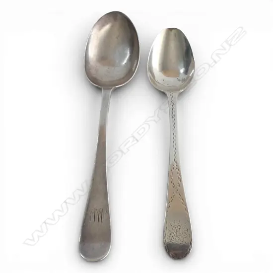 2 GEORGIAN STG SILVER SPOONS, SHEFFIELD 1831 & 37, 37gms