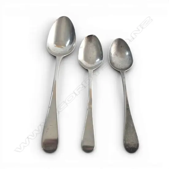 3 STG SILVER SPOONS, GEORGIAN + 2 VICTORIAN, LONDON 1793, 1837, 1851 68gms