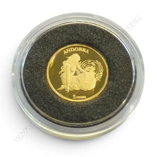 MACQUARIE MINT ANDORRA 2004 ACCESSION TO THE UNITED NATIONS .999 GOLD PROOF 5 DINERS COIN 1.224gms