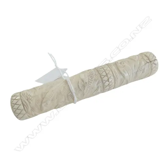CARVED IVORY CYLINDER CONTAINER, FISH DECORATION L.120mm