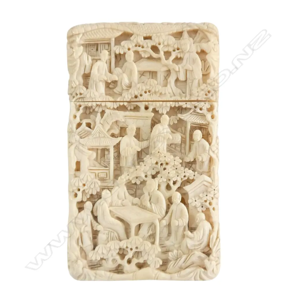 ORIENTAL CARVED IVORY CARD CASE 55x15x95mm Image 1++