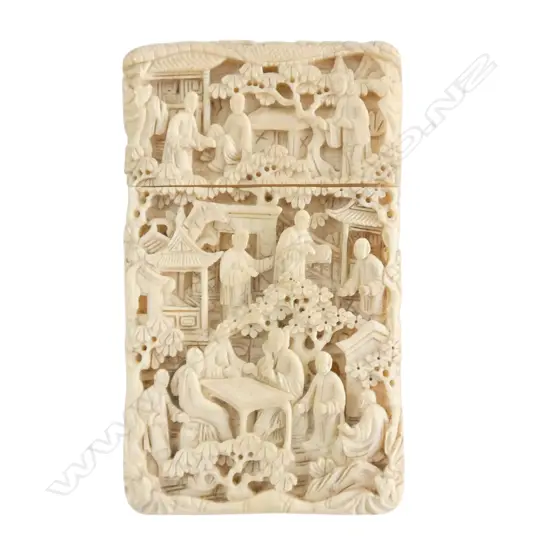 ORIENTAL CARVED IVORY CARD CASE 55x15x95mm