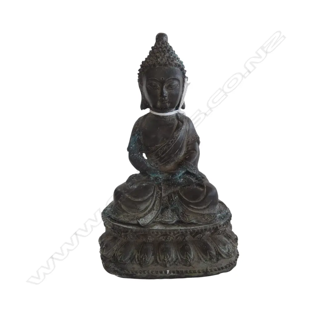 ORIENTAL BRONZE SEATED BUDDHA on lotus throne. Closed in base. H.160mm. Image 1++
