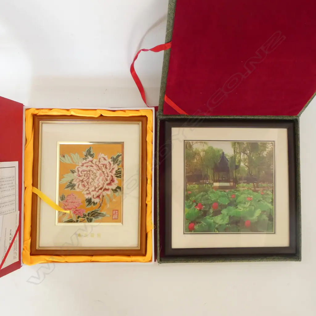 2 BOXED FRAMED ORIENTAL EMBROIDERIES  Image 1++
