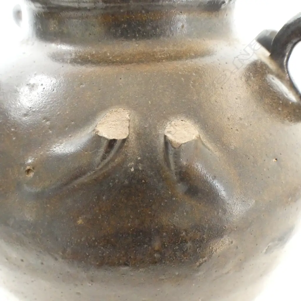 ANTIQUE CHINESE BROWN GLAZED POTTERY TEA URN 1 LUG CHIPPED H220MM Image 1++