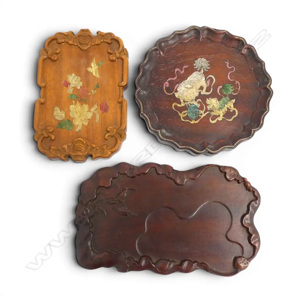 3 ORIENTAL WOODEN TRAYS W.315mm Image 1++