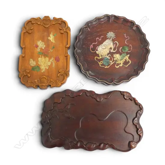 3 ORIENTAL WOODEN TRAYS W.315mm