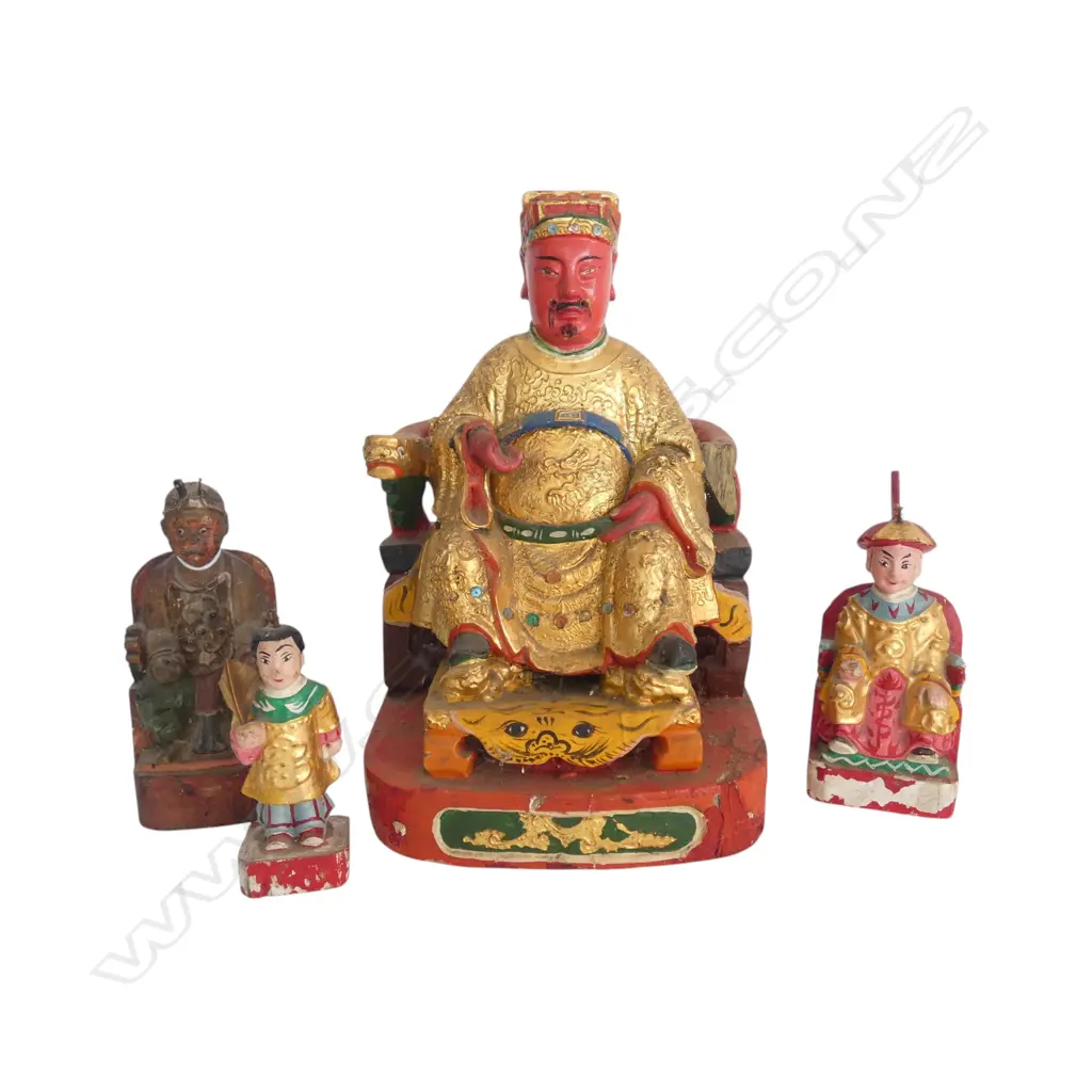 4 ORIENTAL CARVED WOODEN FIGURES H.290mm Image 1++