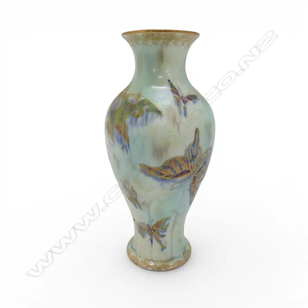 WEDGWOOD BUTTERFLY LUSTRE BALUSTER VASE pattern Z4832. Portland vase mark. Restored chip to rim. H.210mm  Image 1++