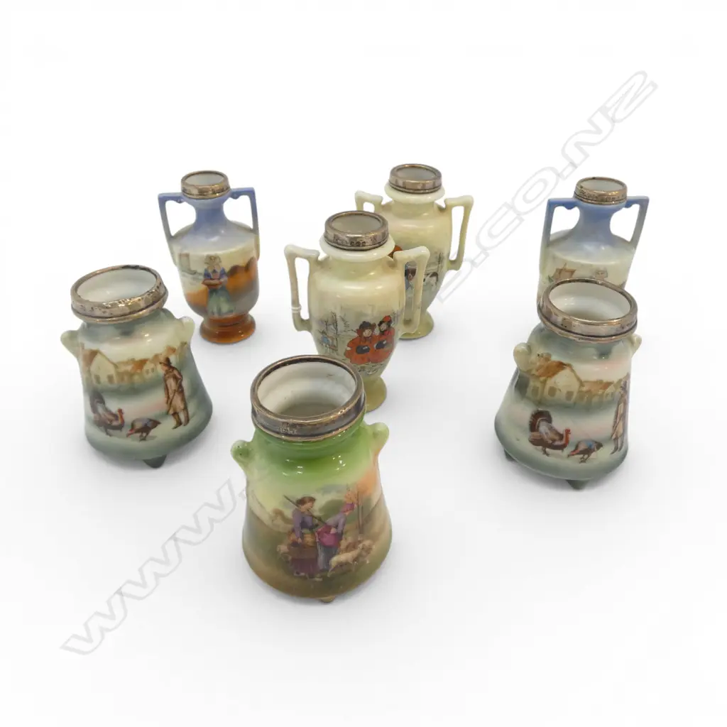 7 ROYAL BAYREUTH VASES w. STG SILVER RIMS H.95mm Image 1++