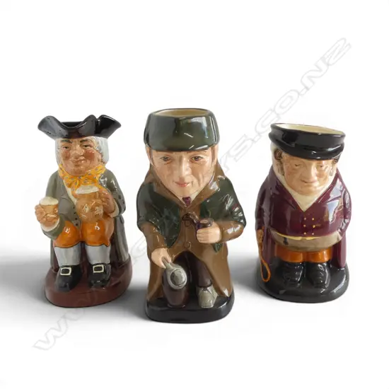 3 ROYAL DOULTON TOBY JUGS; HAPPY JOHN, SHERLOCK HOLMES & THE HUNTSMAN H.220mm