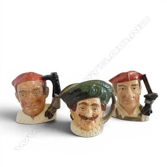 3 ROYAL DOULTON CHARACTER JUGS; THE BOOTMAKER, BLACKSMITH + OTHER