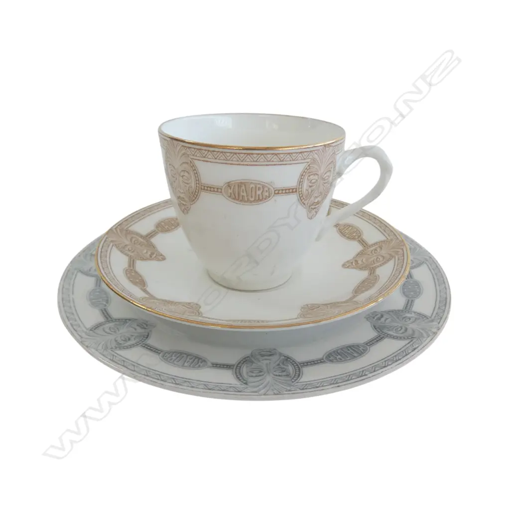 Royal Doulton Maori Art cup & saucer in gold + plate in grey Image 1++