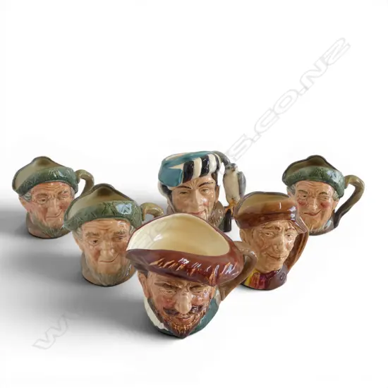 6 ROYAL DOULTON CHARACTER JUGS; 3x OWD MAC, THE FALCONER etc H.110mm