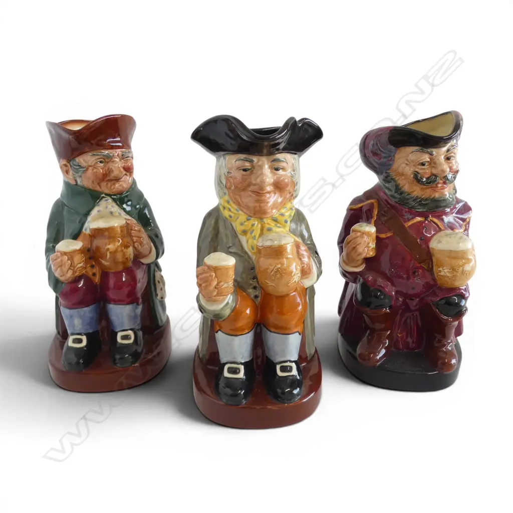 3 ROYAL DOULTON TOBY JUGS; OLD CHARLIE, HAPPY JOHN & SIR JOHN FALSTAFF H.220mm Image 1++