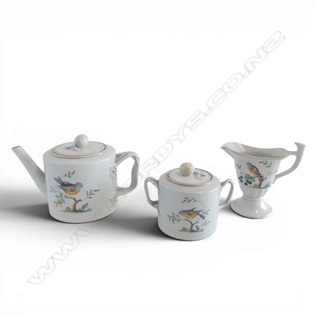 SPODE QUEEN'S BIRD FINE STONEWARE TEAPOT, MILK JUG & SUGAR BOWL Image 1++