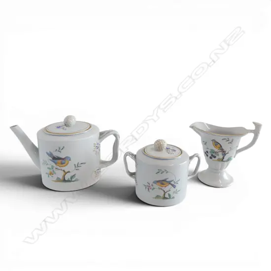 SPODE QUEEN'S BIRD FINE STONEWARE TEAPOT, MILK JUG & SUGAR BOWL