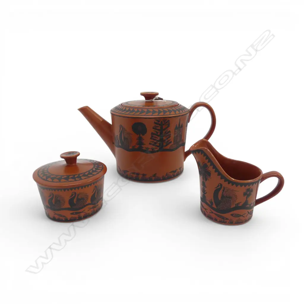 ROYAL WORCESTER CROWN WARE BY SCOTTIE WILSON TEAPOT H.135mm, JUG & LIDDED SUGAR Image 1++