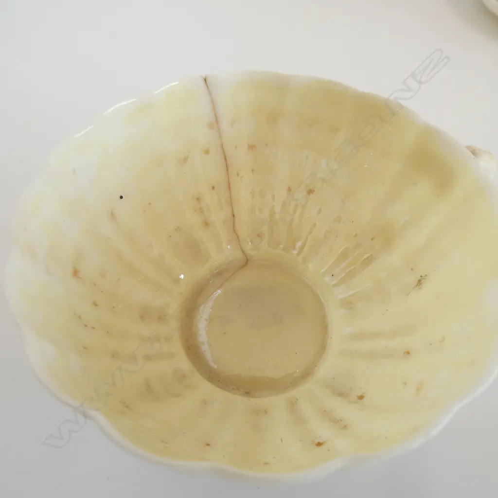 3 BELLEEK CUPS & SAUCERS one repaired + PR PINK GLASS DOLPHIN CANDELSTICKS chipped H.140mm Image 1++