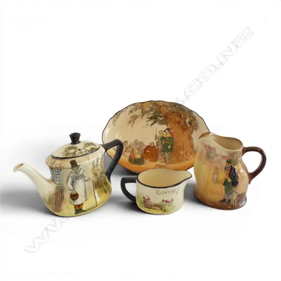 4 PCES ROYAL DOULTON robin hood bowl, 2 jugs & teapot