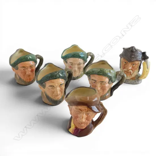 6 ROYAL DOULTON CHARACTER JUGS; AULD MAC, GLADIATOR etc H.110mm