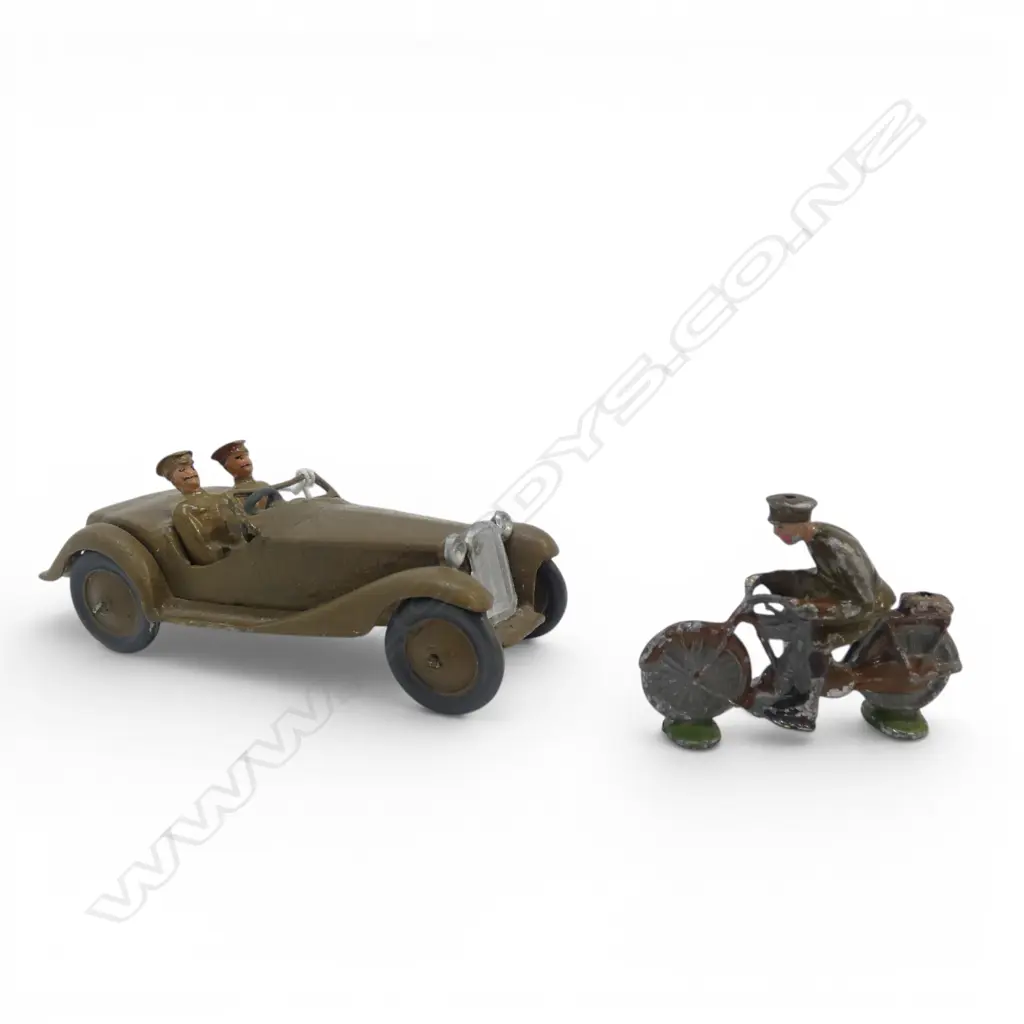 2 METAL MODELS; WW1 STAFF CAR + HOLLOW CAST MOTORCYCLIST Image 1++