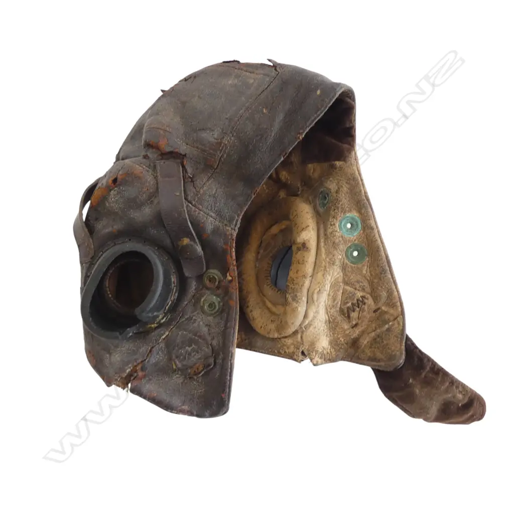 VINTAGE LEATHER PILOTS HELMET with rubber ear pieces - showing some age Image 1++