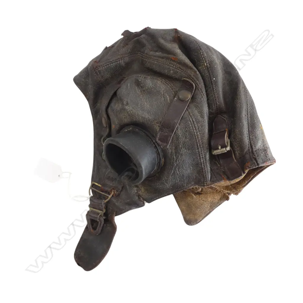 VINTAGE LEATHER PILOTS HELMET with rubber ear pieces - showing some age Image 1++